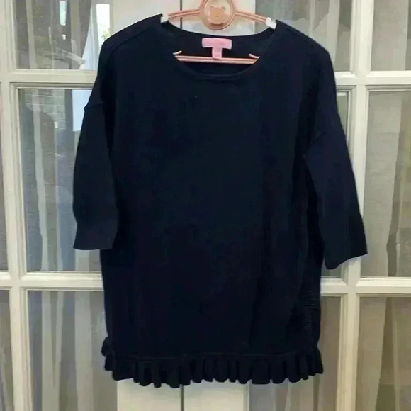 Lilly Pulitzer Tierneigh Sweater in True Navy, Ruffles Hem, Size L (8-10) - Picture 2 of 7